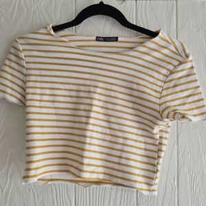 Zara Yellow and White Striped Crop Top